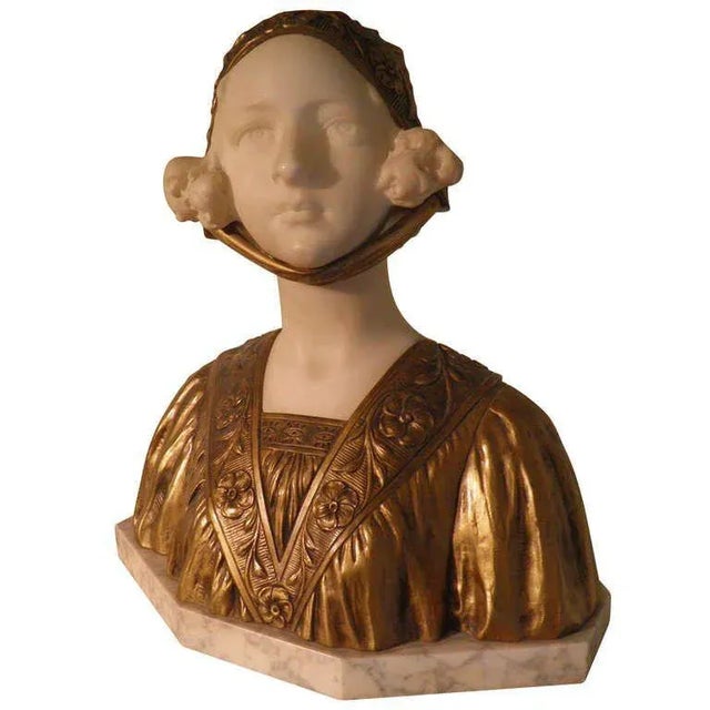 Circa 1890 Royal Portrait Marble Gilt Bronze Bust of Dutch Queen Wilhelmina of the Netherlands - Sig For Sale - Image 9 of 9