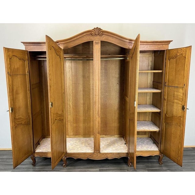 Vintage French Louis XVI Style Oak 4-Door Armoire For Sale - Image 9 of 11