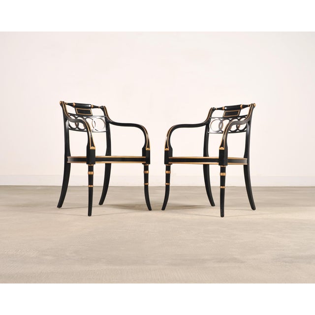 Set of Four Baker “Governor Alston” Cane Ebonized Dining Chairs For Sale In Sacramento - Image 6 of 18