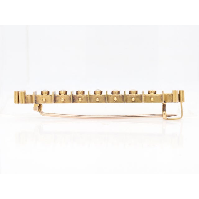 Antique Victorian 14k Yellow Gold & Seed Pearl Aesthetic Movement Bar Pin/Brooch For Sale - Image 10 of 12