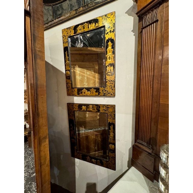 The English Chinoiserie Lacquered Mirrors have a decorative Asian design in black and gold. The frames high quality and...