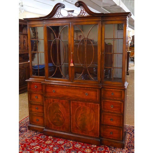 Grosfeld House Flame Mahogany Inlaid China Cabinet Bookcase Breakfront Dimensions :69" Wide X 87.5" Tall X 16.5" Deep A...