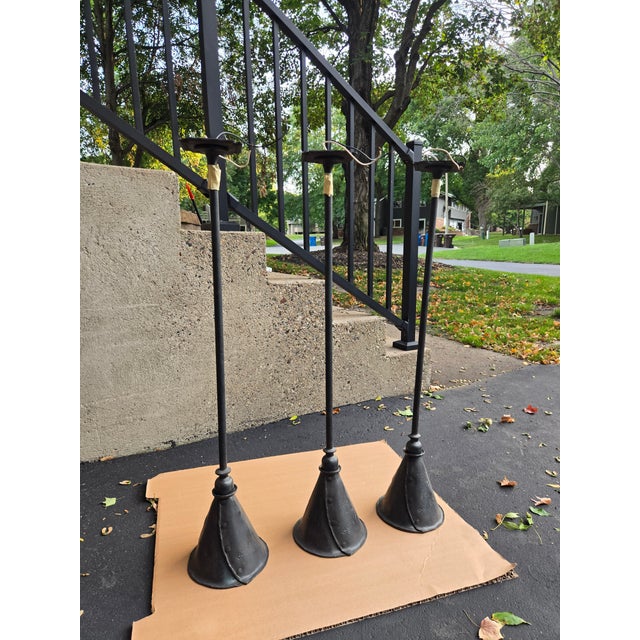 Custom Hand-Forged Wrought Iron Pendant Lights by Christopher Thomson - Set of 3 For Sale - Image 4 of 4