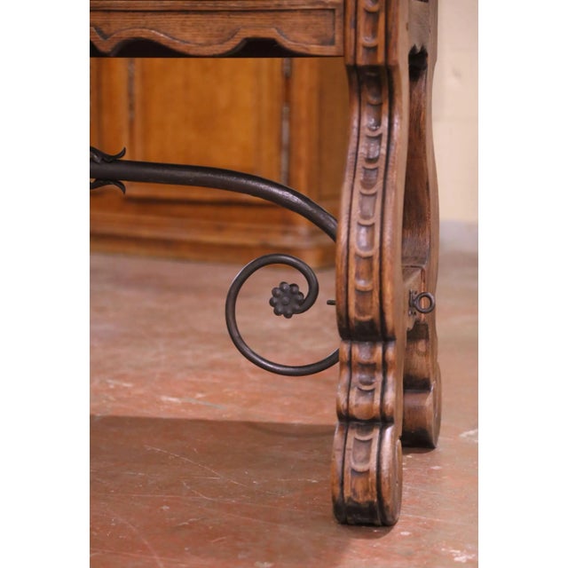 19th Century Spanish Baroque Carved Oak Console With Breccia Marble Top For Sale - Image 9 of 12