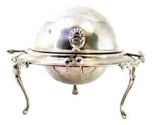Silver and Glass Caviar Bowl with Applications, Knob Lid and Claw-Shaped Feet