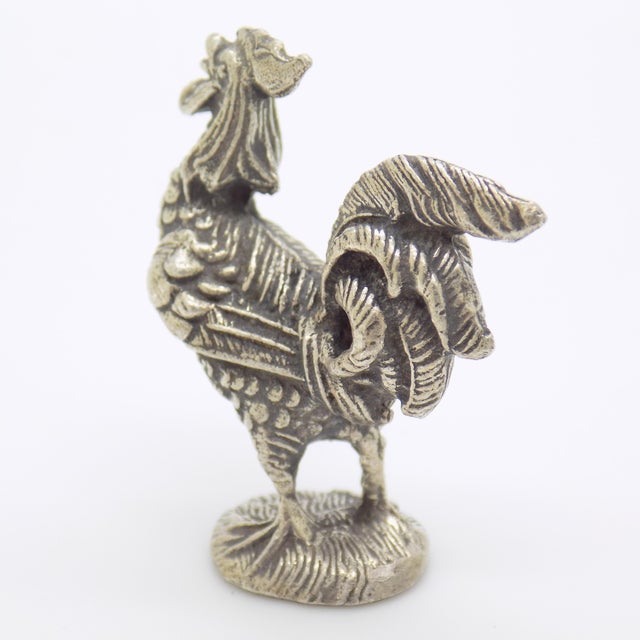 Vintage Italian Handmade Genuine Silver Cockerel Roaster Figurine Miniature For Sale - Image 4 of 9