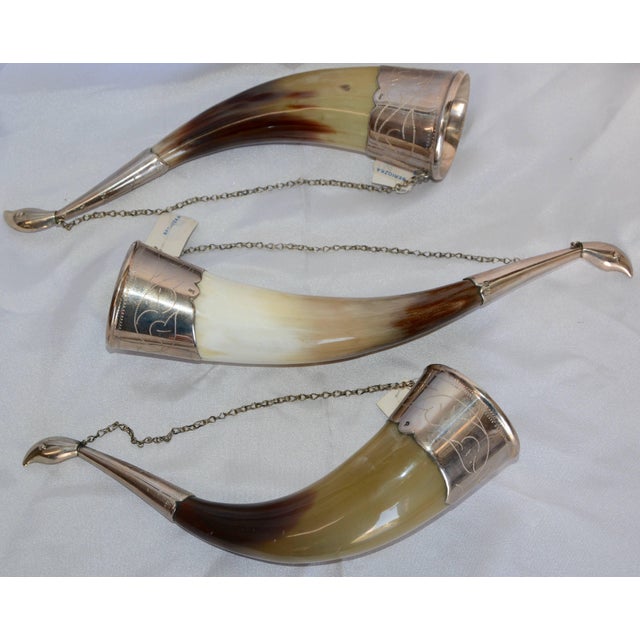 Midcentury Caucasian Silver Alloy Drinking Horns For Sale - Image 10 of 11