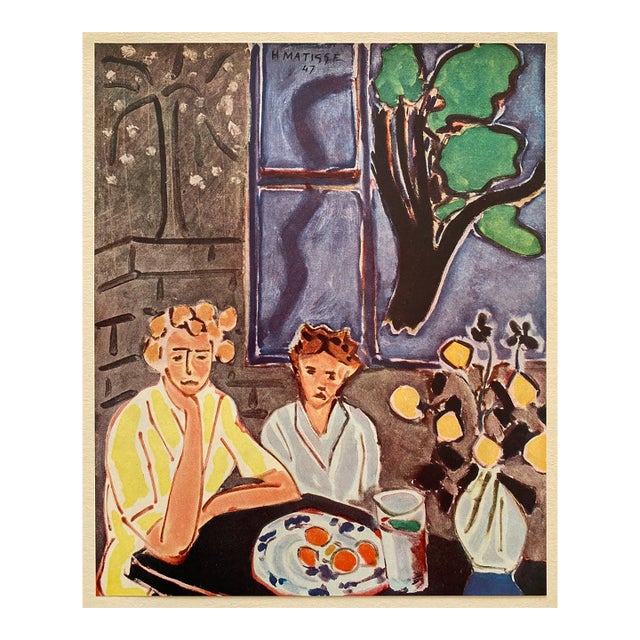 Henri Matisse Vintage 1958 Italian Fine Art Lithograph Print " Two Girls Before a Blue Window " 1947 For Sale