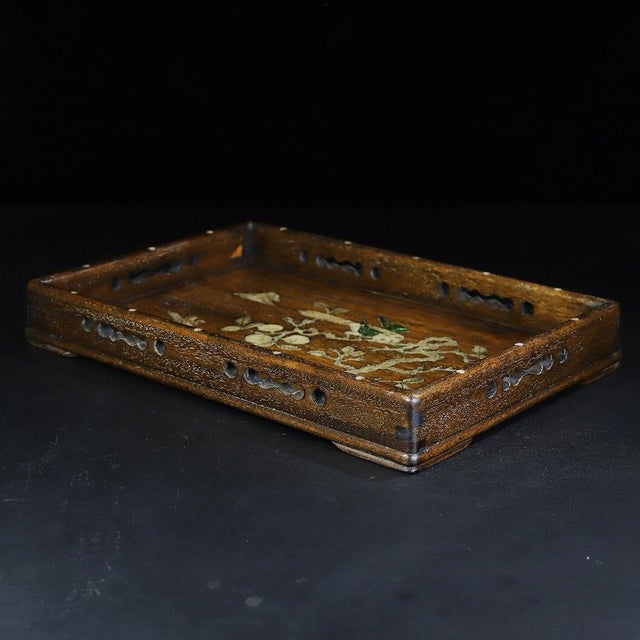 Huali Rosewood Tray Inlaid With Mother-of-Pearl Bird Motif For Sale - Image 4 of 10