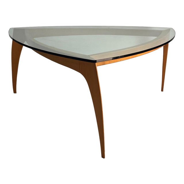 Italian Sculptural Geometric Oak and Glass Table, 1980s For Sale
