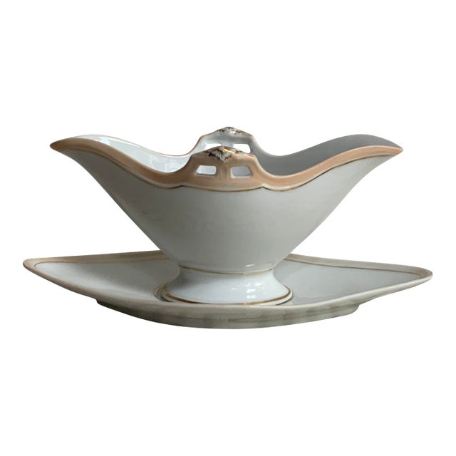 19th Century French Porcelain Sauce Boat With Underliner For Sale