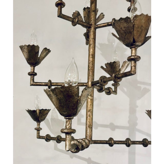 Original retail $4280, stylish Made Goods Modern SilverThalia Chandelier, showroom floor sample