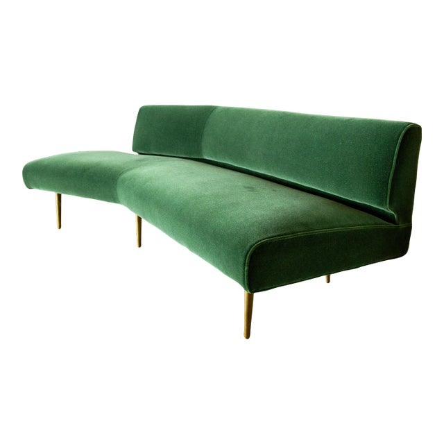 1950s Edward Wormley for Dunbar No. 4756 Wing Shaped Sofa in Mohair and Brass For Sale