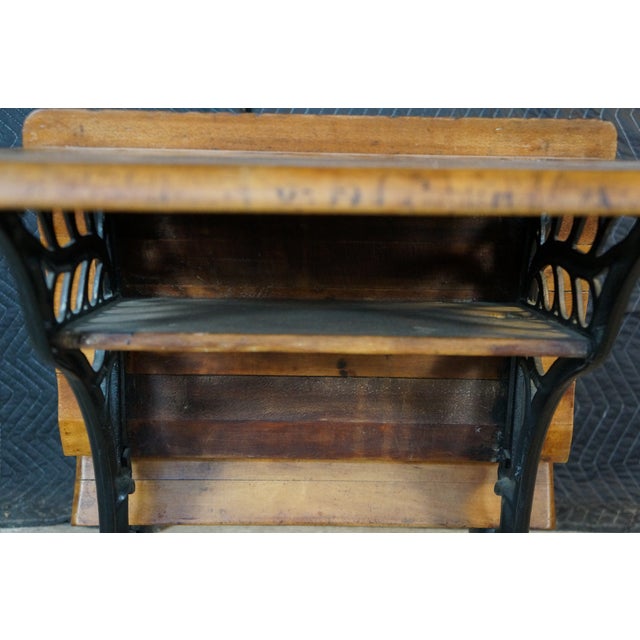 Antique Victorian 1880s "Fashion" Cast Iron & Maple School Desk Sidney Ohio For Sale - Image 18 of 18