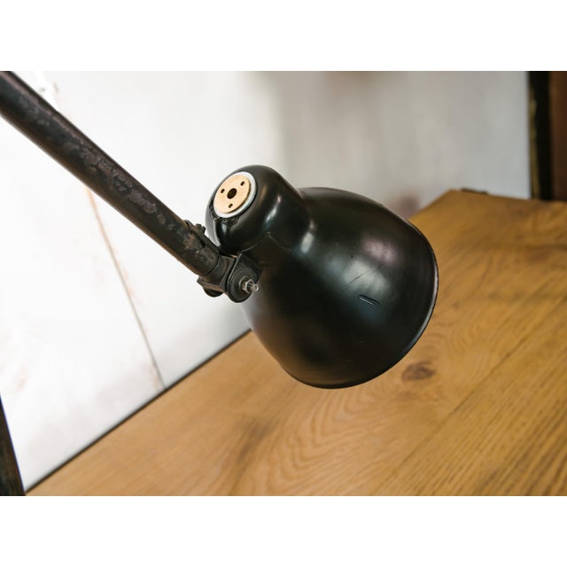 Black Industrial Two-Arm Machine Lamp on Brake Disc Base from Philips, Netherlands, 1940s For Sale - Image 8 of 16