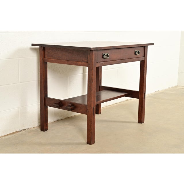 L. & J.G. Stickley, Inc. L. & J. G. Stickley Antique Mission Oak Arts & Crafts Writing Desk or Library Table, Circa 1910 For Sale - Image 4 of 14