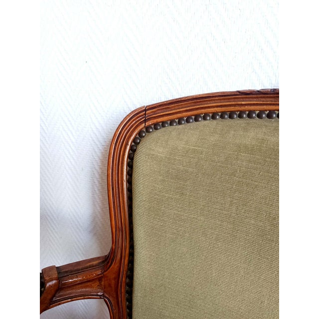 Louis XV Green Cabriolet Armchair, 1890s For Sale - Image 14 of 17