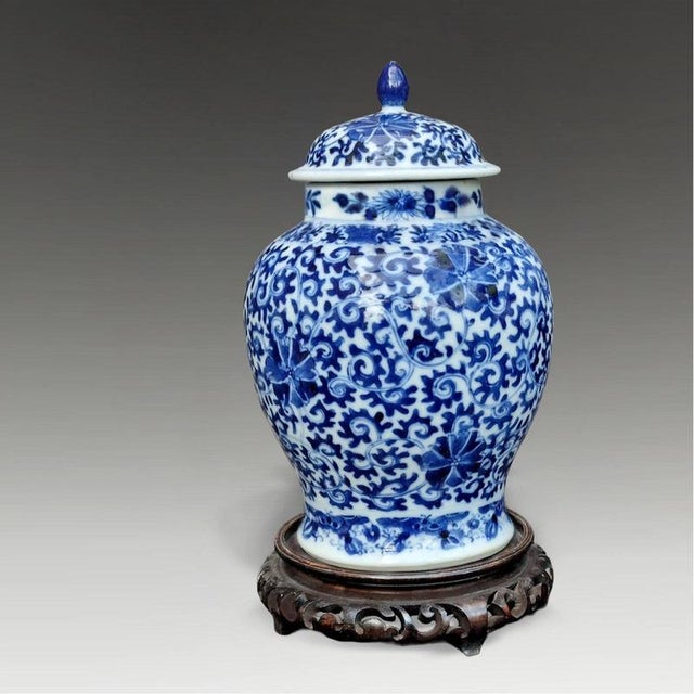 Antique Qing Dynasty Chinese Kangxi-Marked Baluster Blue and White Vase For Sale - Image 3 of 7