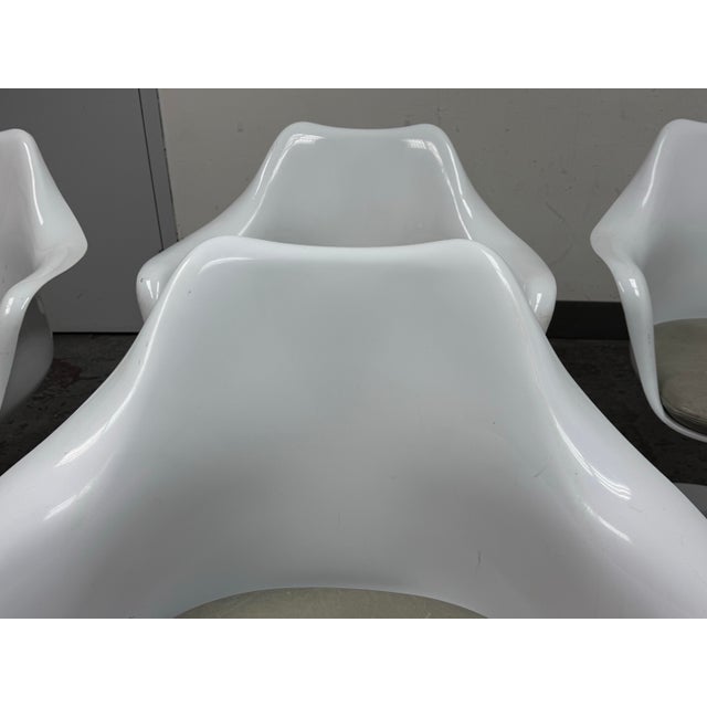 Metal Rove Concepts Tulip Arm Chairs With Leather Pads, Set of Four For Sale - Image 7 of 12