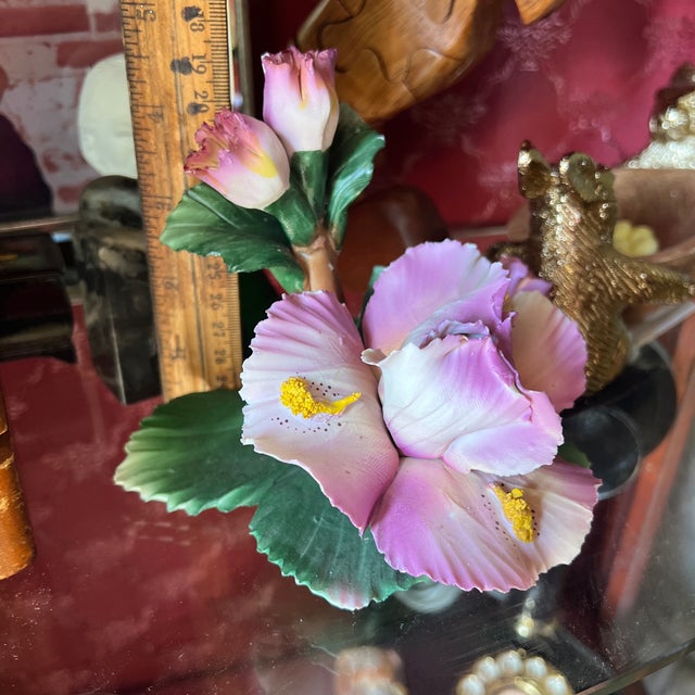 Pink 1970s Italian Capodimonte Floral Ceramic Decor Piece For Sale - Image 8 of 10