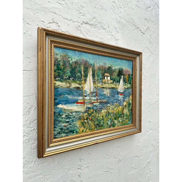 Late 20th Century Vintage Boho Abstract Seascape Oil on Canvas For Sale - Image 5 of 5