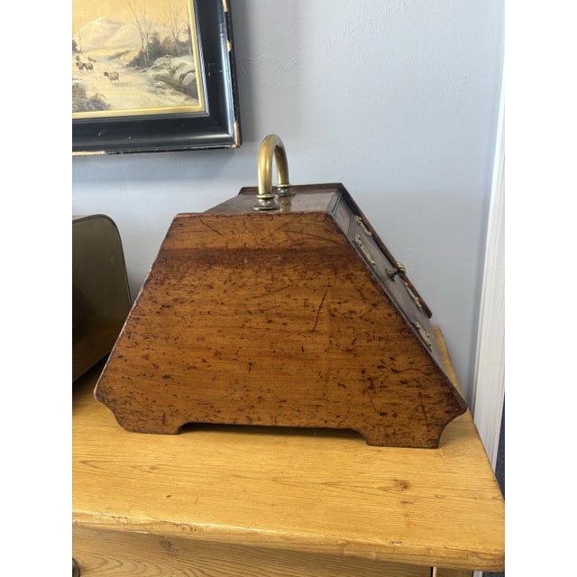 Brown Antique English Oak and Brass Coal Scuttle For Sale - Image 8 of 8