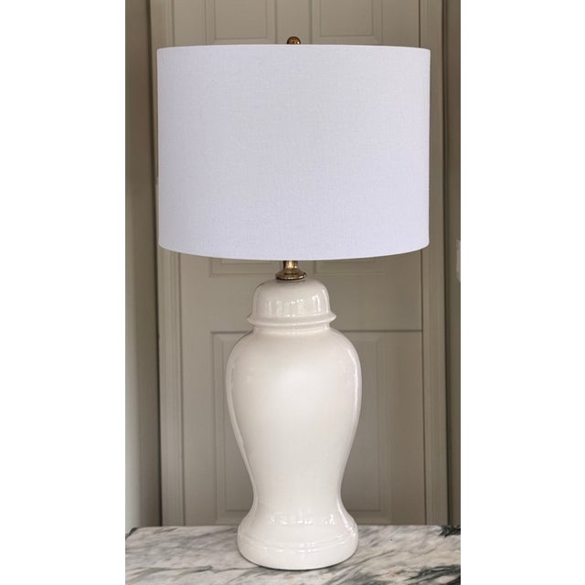 Vintage Seashell White Ginger Jar Lamp For Sale - Image 11 of 11