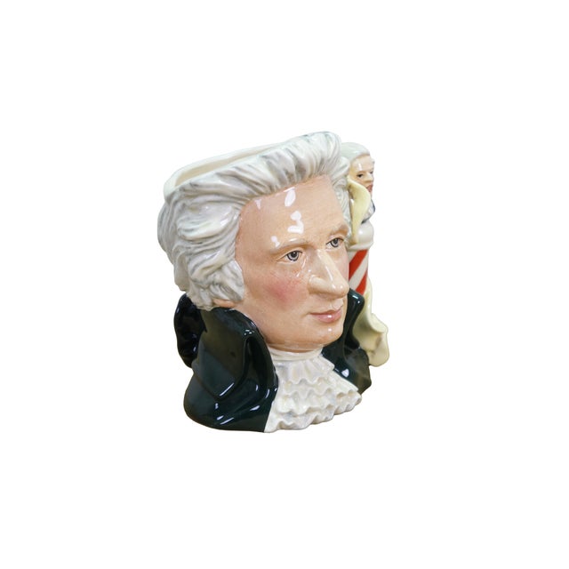 Large vintage Royal Doulton 7031 porcelain character jug of Wolfgang Amadeus Mozart featuring the composer in a dark green...