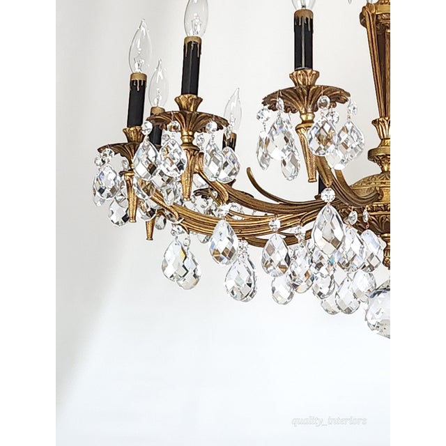 Brass Antique 12 Light Captivating Curvaceous Brass Cut Lead Crystal Chandelier ~ Rewired ~ Restored ~ Rejuvenated ~ Ready to Hang ~ For Sale - Image 8 of 12