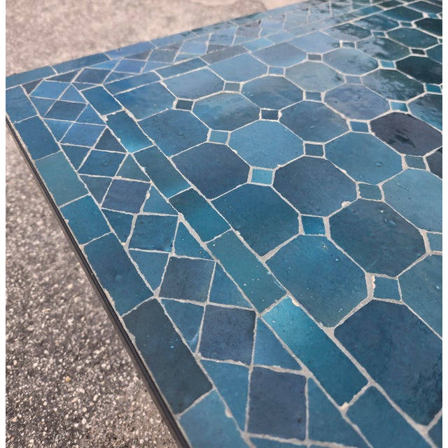 44" Rectangular Handmade Moroccan Petrol Blue Mosaic Coffee Table For Sale In Orlando - Image 6 of 8