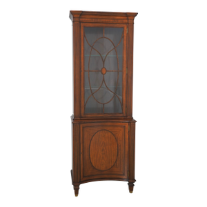 Maitland Smith Mahogany 2 Piece Inlaid Banded Bookcase China Cabinet