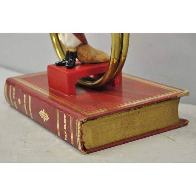 Vintage Equestrian Porcelain Snooty Mr Fox Brass Trumpet on Red Book Table Lamp For Sale - Image 11 of 14