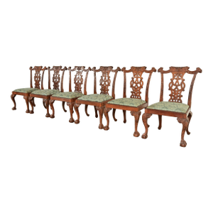 Baker Furniture Style Chippendale Carved Mahogany Dining Chairs, Set of Six