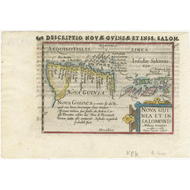 Very handsome original old coloured copper engraving of Papua and the Solomon Island. Title of the map 'Descriptio Novae...