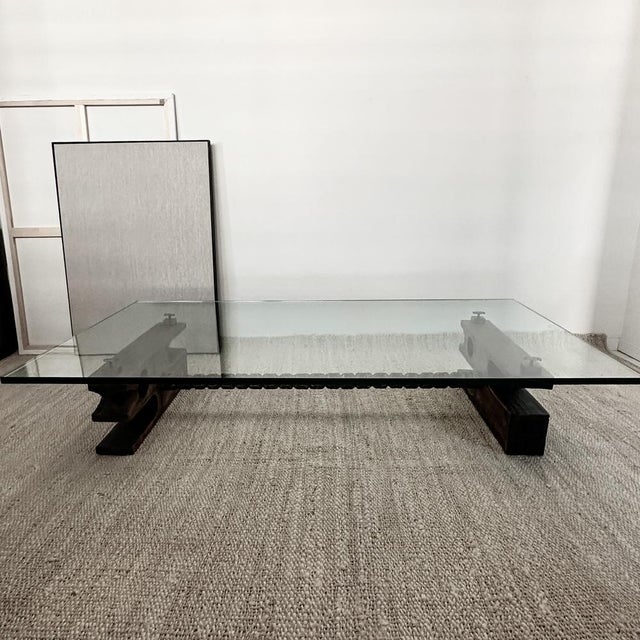 Brutalist Vintage Brutalist Glass and Bronze Coffee Table For Sale - Image 3 of 10