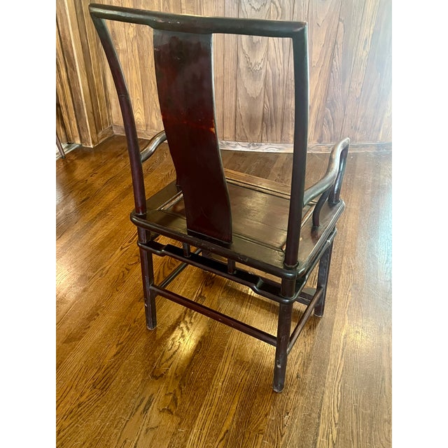 Chinoiserie 19th Century Chinese Ming Style Elmwood Official's Hat Armchair For Sale - Image 3 of 9