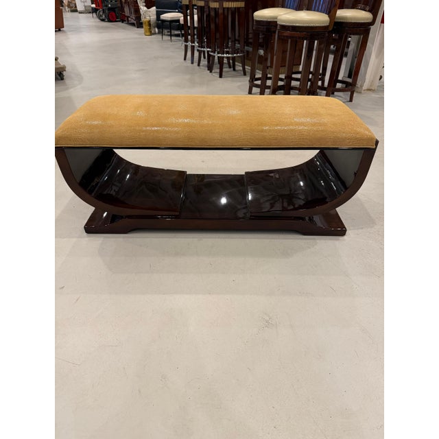 French Art Deco Bench Reupholstered in Gold Galuchat Fabric For Sale - Image 4 of 11