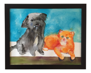 Large "'Meet the Frenemies" Cairn Dog and Ginger Cat Painting