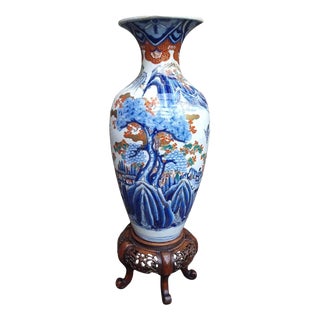 Large Early 19th Century Japanese Edo Period Arita Porcelain Vase with Stand For Sale