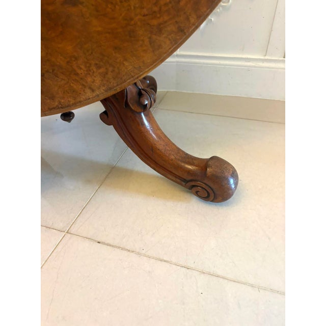 Wood Antique Victorian Burr Walnut Carved Centre Table, 1860 For Sale - Image 7 of 15