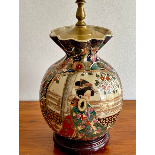 Brown 1970s Asian Vase Lamp With Shade For Sale - Image 8 of 12