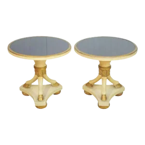 Italian Regency Maison Jansen Style Round Rams Hoof Foot Low Side Tables - Pair