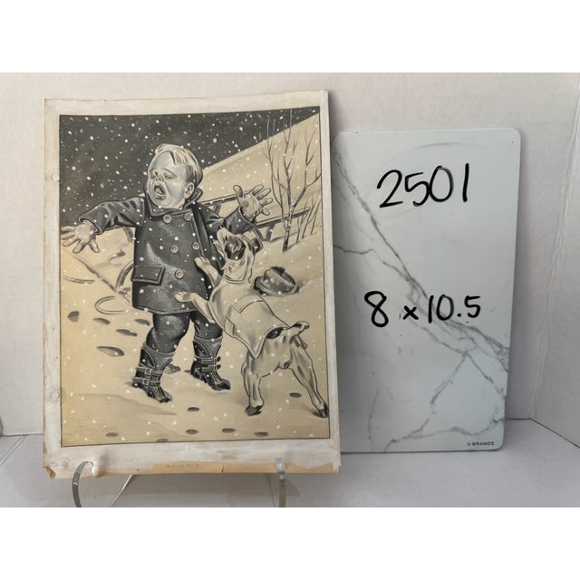 1940s Original Signed Graphite Illustration of Child in Snow With Dog, 10.5 × 8 In. For Sale In Atlanta - Image 6 of 6