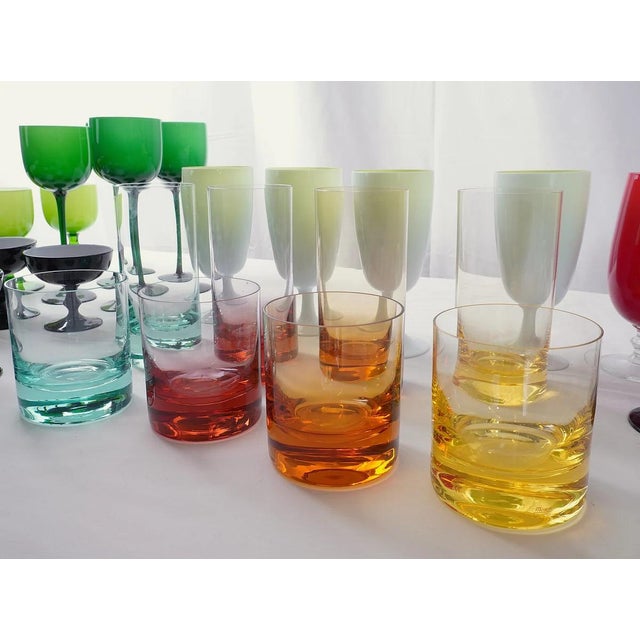 Vintage Italian Carlo Moreti MCM Sherbet Champagne Glasses, Moser Whisky Crystal Barware & Murano Glass Goblets Portieux Vallerysthal Style, Set 44pcs For Sale In New York - Image 6 of 7