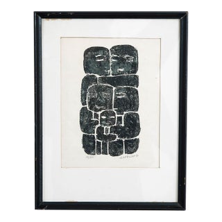 Mid Century Modern Abstract Figures Block Print George Constant Signed 11/50 For Sale