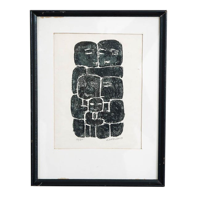 Mid Century Modern Abstract Figures Block Print George Constant Signed 11/50 For Sale