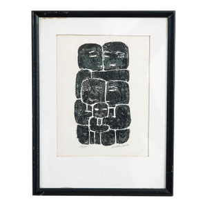 Mid Century Modern Abstract Figures Block Print George Constant Signed 11/50