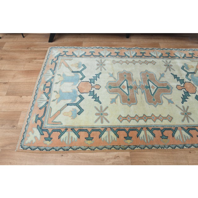 1970s 1970s Vintage Handmade Wool Cotton Turkish Cream Beige Runner Rug For Sale - Image 5 of 11