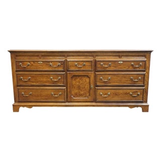 Bassett Furniture Solid Walnut Early American 72" Triple Door Dresser 260-2060-247 For Sale