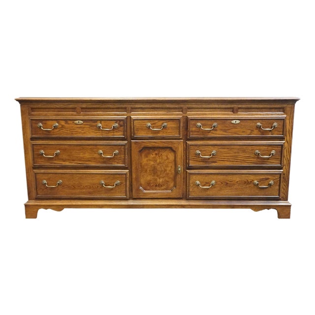 Bassett Furniture Solid Walnut Early American 72" Triple Door Dresser 260-2060-247 For Sale